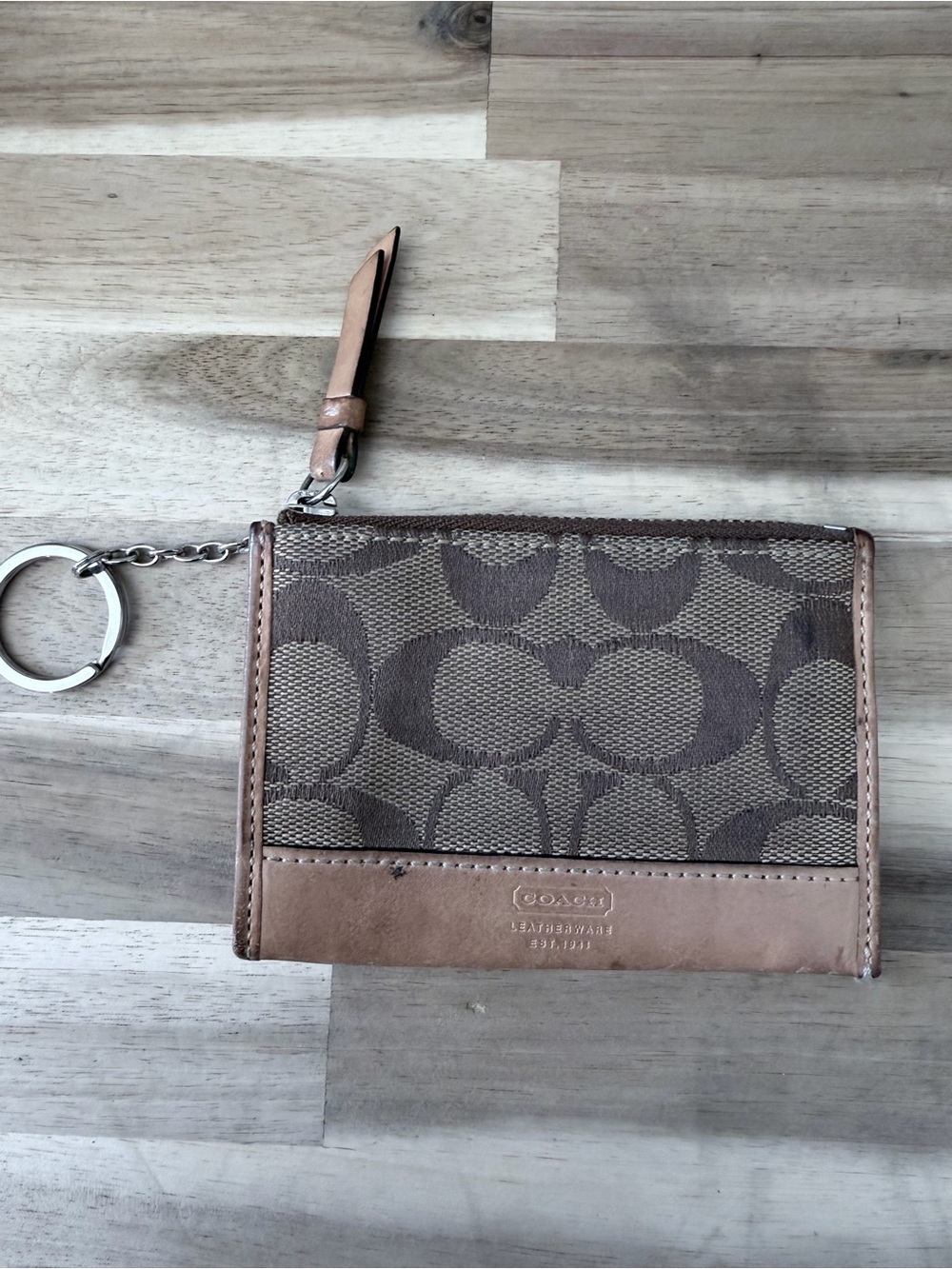 Coach Brown/Tan Signature Canvas Card Case Wristlet